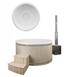 Acrylic tub with external wood stove