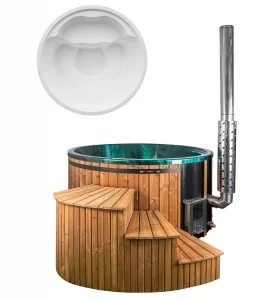 Acrylic tub with internal wood stove